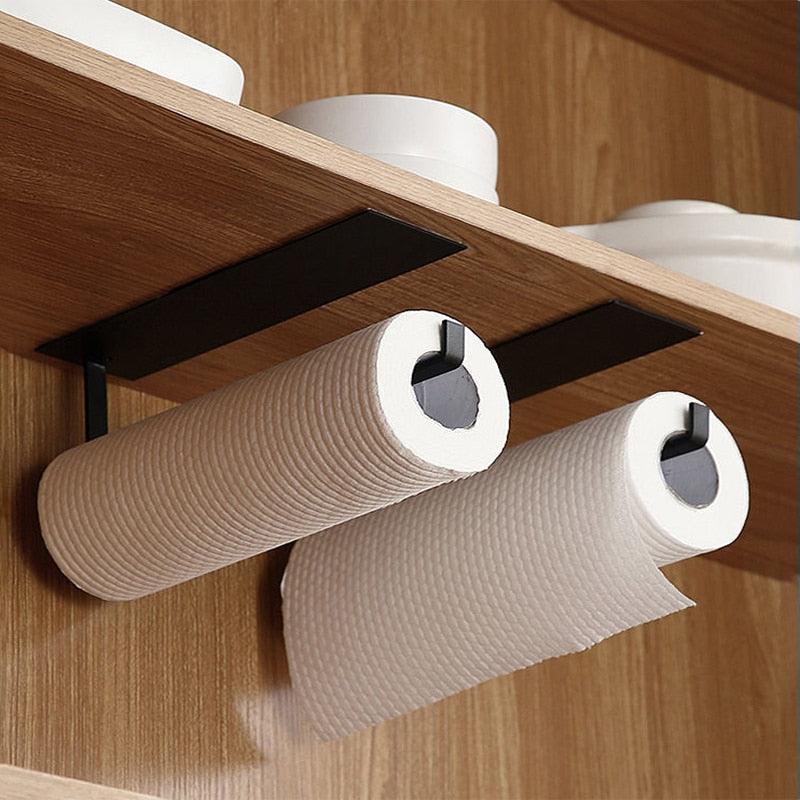Kitchen Self-Adhesive Roll Rack Paper Towel Holder Tissue Hanger Rack Nail-Free Cabinet Shelf Sundries Accessories - Lily Depot