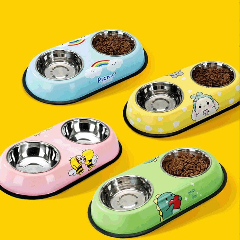 Pet Feeding Bowl Stainless Steel Lined Double Bowl Easy to Clean Bottom Non-Slip Design Dog Bowl Cat Feeding Water Bowl - Lily Depot
