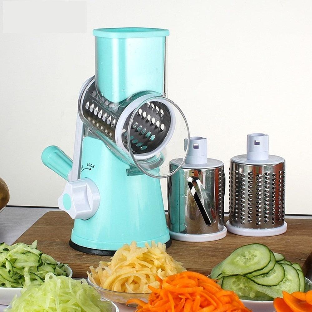 Manual Multi-function Drum Vegetable Chopper Potato Slice Chopper Round Rotate Pressed Vegetable Grinder Peeled Garlic Chopper - Lily Depot
