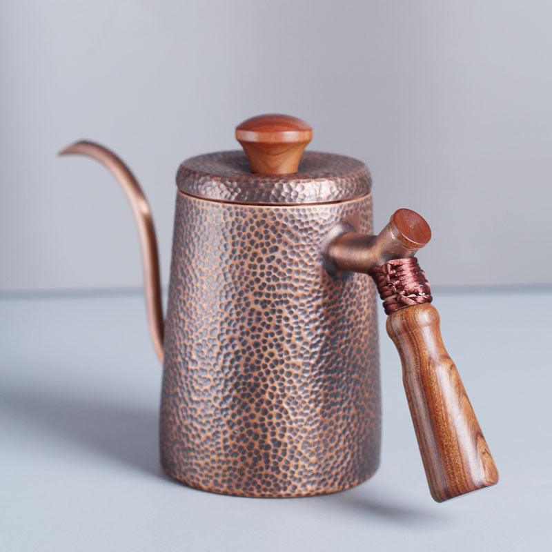 Pure Red Copper Coffee Tea Pot Cup Spoon Set Drinkware Long Gooseneck Spout Kettle Hand Drip Kettle turkish Coffee Maker Set - Lily Depot