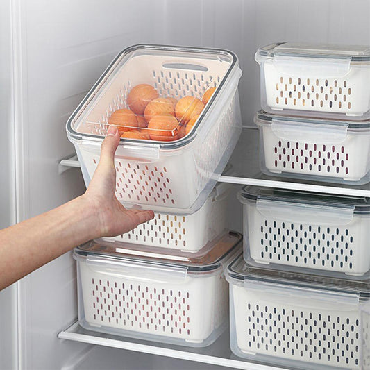 Refrigerator Storage Box Fridge Organizer Fresh Vegetable Fruit Boxes Drain Basket Storage Containers Pantry Kitchen Organizer - Lily Depot