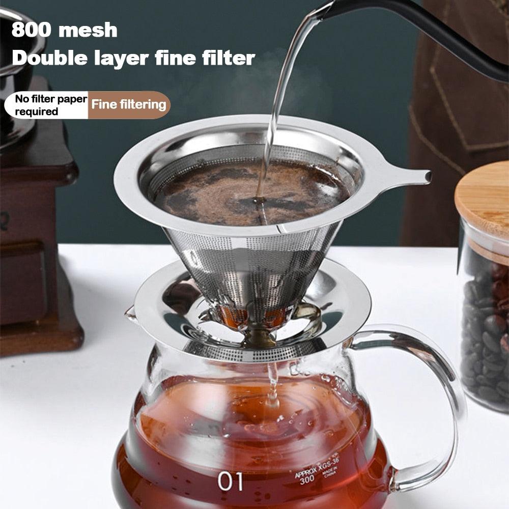 Reusable Double Layer 304 Stainless Steel Coffee Filter Holder Pour Over Coffees Dripper Mesh Coffee Tea Filter Basket Tools - Lily Depot