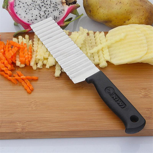 Stainless Steel Potato Chip Slicer Dough Vegetable Fruit Crinkle Wavy Slicer Knife Potato Cutter Chopper French Fry Maker Tools - Lily Depot